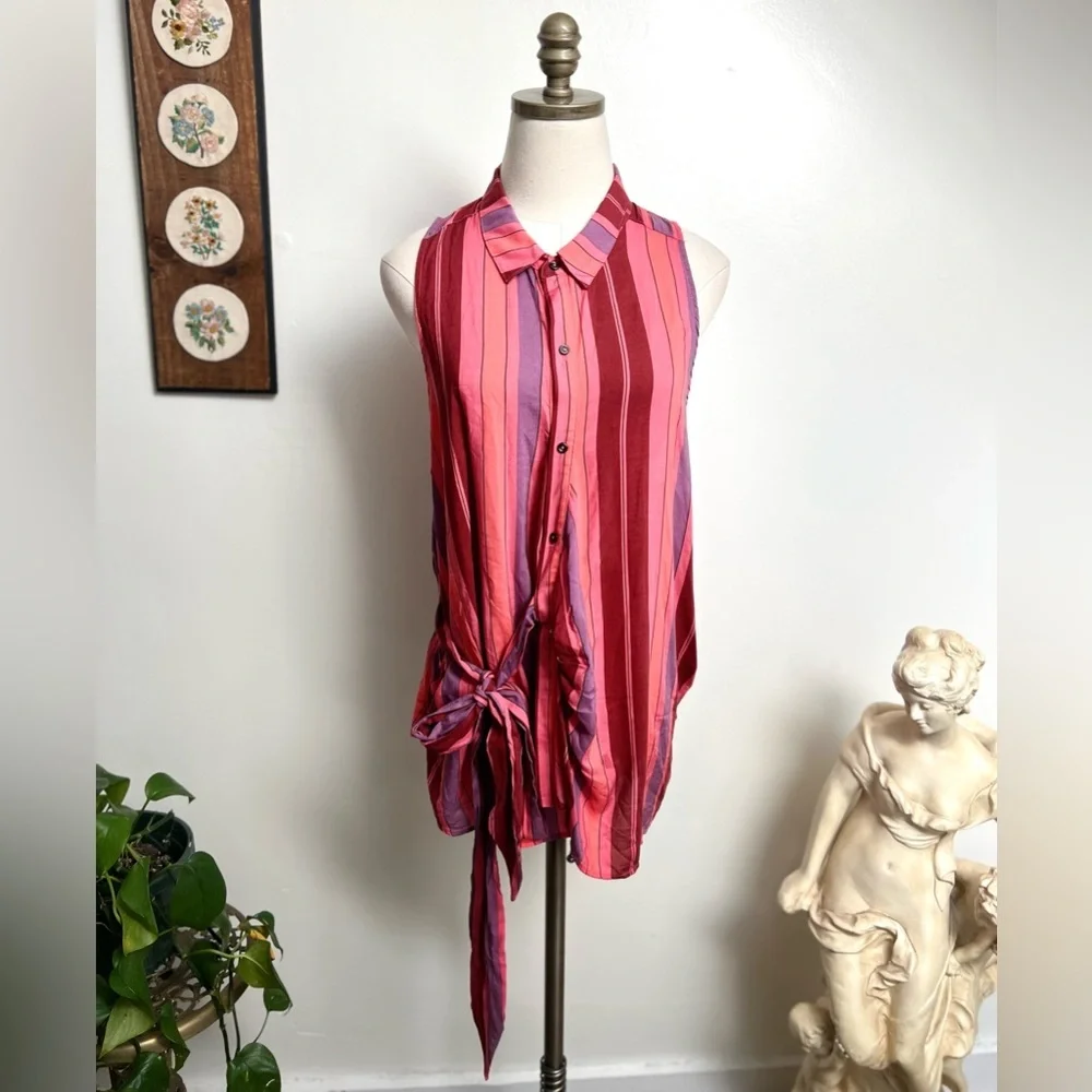 Free People Mackenzie Striped Sleeveless Tie Wrap Multicolor Top Shirt medium